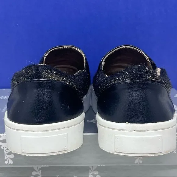 Luichiny Vay Kay Faux Fur Black & Gold Slip-on Loafers Black Trim White Sole 8.5 - Picture 8 of 13